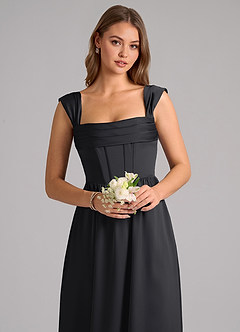 Azazie Hattie Bridesmaid Dresses Black A-Line Corset Stretch Satin Dress image6