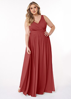 Azazie Kora Bridesmaid Dresses Rust A-Line Pleated Chiffon Dress image7
