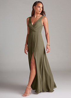 Azazie Nelly Bridesmaid Dresses Willow Green A-Line Pleated Chiffon Dress image4