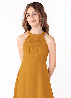 Azazie Linna Junior Butterscotch A-Line Pleated Chiffon Dress image4