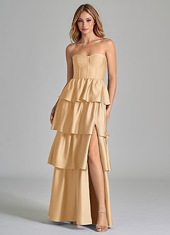 Azazie Faye Brautjungfernkleider A-Linie Gestreift Stretch-Satin Kleid Gold image4