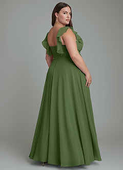 Azazie Leilani Bridesmaid Dresses Olive A-Line Pleated Chiffon Dress image7