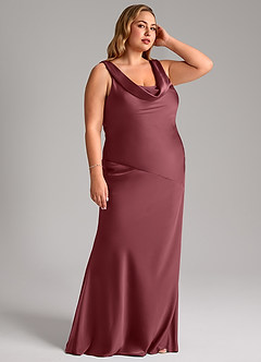 Azazie Rylina Vestidos de damas de honor Vestido de Rosa Del Desierto de Satén Elástico de Corte Sirena image10