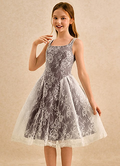 Azazie Cubbie Girls Formal Flower Girl Dresses Ganache A-Line Lace Dress image3