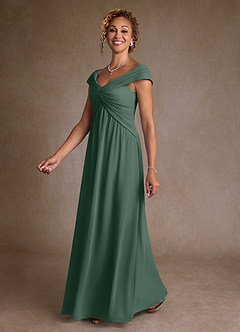 Azazie Myrtle Mother of the Bride Dresses Sea Moss A-Line Pleated Chiffon Dress image4
