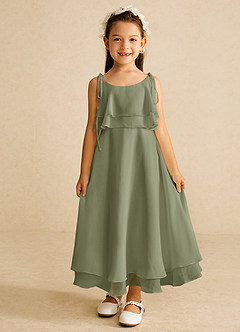 Azazie Temi Flower Girl Dresses Pistachio A-Line Spaghetti Strap Chiffon Dress image4