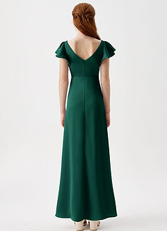 Azazie Omari Junior Emerald A-Line Pleated Stretch Satin Dress image7