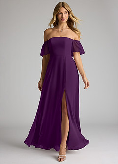 Azazie Sue Bridesmaid Dresses Grape A-Line Off the Shoulder Chiffon Convertible Dress image1