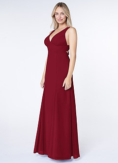 Azazie Christiana Bridesmaid Dresses Burgundy A-Line V-Neck Pleated Chiffon Dress image4