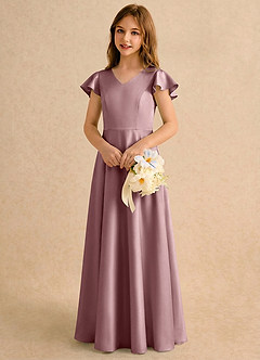 Azazie Nari Girls Formal Sukienki dla dziewczynek sypiących kwiaty Linia A z rękawami Matowy satynowy Długość podłogi Sukienka image4