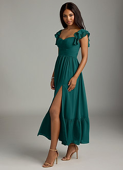 Azazie Anaya Bridesmaid Dresses Peacock A-Line Pleated Chiffon Dress image4