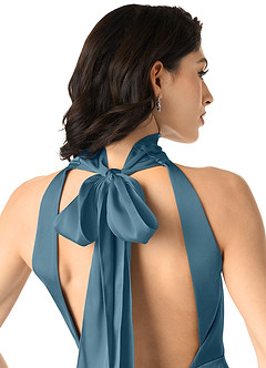 Azazie x Delaney Brautjungfernkleider Etui Hoher Kragen Stretch-Satin Kleid Bermudablau image5
