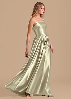 Azazie Lucienne Bridesmaid Dresses Moss Green A-Line Pleated Metallic Satin Dress image5