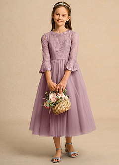 Azazie Lamb Girl Jurken voor bloemenmeisjes Baljurk Jurk van Kant Stoffige Roos image1