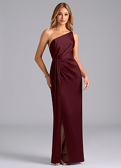 Azazie Naria Bridesmaid Dresses Cabernet Sheath One Shoulder Stretch Satin Dress image5