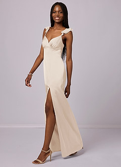 Barbie ♥ Azazie Bridesmaid Dresses White Alabaster Sheath Stretch Satin Dress image1