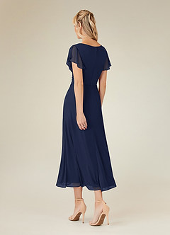 Azazie Vera Mother of the Bride Dresses Dark Navy A-Line V-Neck Pleated Mesh Dress image3