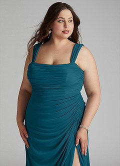 Azazie Jesaphine Bridesmaid Dresses Ink Blue Sheath Ruched Mesh Dress image11