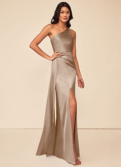 Azazie Maron Brautjungfernkleider A-Linie Eine Schulter Stretch-Satin Kleid Taupe image3