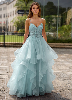 Spitze Blau Ballkleid aus transparenter Spitze image4