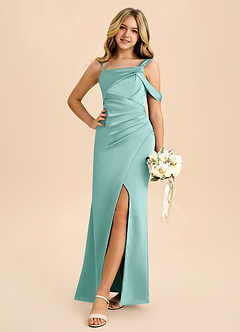 Azazie Wynter Junior Vestido de Aqua de Satén Elástico con Plisado image5