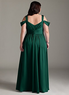 Azazie Lianne Robes de demoiselle d'honneur Robe Trapèze en Satin extensible Épaule décolletée émeraude image10