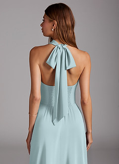 Azazie Myra Bridesmaid Dresses Mist A-Line Side Slit Stretch Satin Dress image2