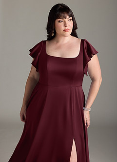 Azazie Bondi Brautjungfernkleider A-Linie Schleifen Stretch-Satin Kleid Cabernetrot image11