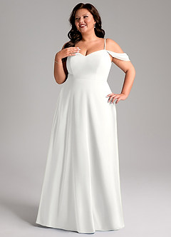 Azazie Marley Robes de demoiselle d'honneur Robe Trapèze Convertible en Mousseline de soie Épaule décolletée Blanc image14