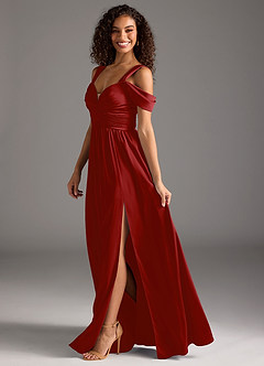 Azazie Lianne Brautjungfernkleider A-Linie Schulterfrei Stretch-Satin Kleid Granatapfelrot image7