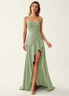 Annabella Rose Light Green Satin Lace Up Back Prom Dress image4