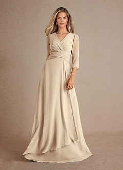 Azazie Mayfield vestidos de madre de la novia Vestido de Champán de Gasa de Corte En A con Plisado image5