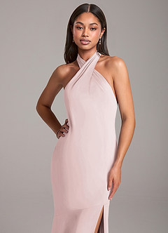 Azazie Lorena Bridesmaid Dresses Blushing Pink Mermaid Pleated Chiffon Dress image2