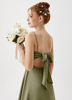 Azazie Shale Junior Pistachio A-Line Stretch Satin Dress image1