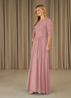 Azazie Mirielle Kleider für die Brautmutter A-Linie Schaufel Spitze Chiffon Kleid Altrosa image3