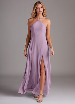 Azazie Bailey Bridesmaid Dresses Wisteria A-Line Halter Side Slit Chiffon Dress image4