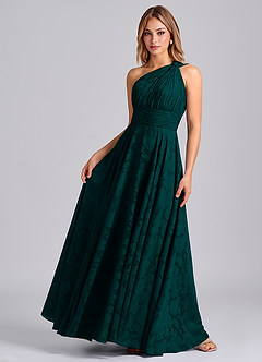 Azazie Charlize Final Sale Pine A-Line One Shoulder Floral Burnout Dress image4