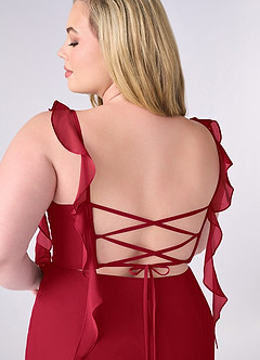 Barbie ♥ Azazie Brautjungfernkleider Meerjungfrau-Linie Korsett Chiffon Kleid Scharlachrot image10