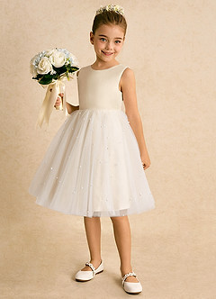 Azazie Esme Flower Girl Dresses Champagne Ball-Gown Bow Tulle Dress image2