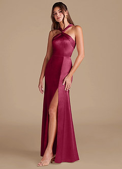 Azazie Rue Bridesmaid Dresses Burgundy Sheath Pleated Metallic Satin Dress image5