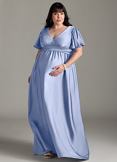 Azazie Verna Maternity Bridesmaid Dresses A-Line Ruched Stretch Satin Floor-Length Dress image9