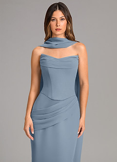 Azazie Sorrel Jurken voor bruidsmeisjes Jurk van Chiffon met Zeemeermin Korset Stoffig Blauw image6