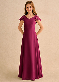 Azazie Nari Girls Formal Robe Demoiselle D'honneur Fillette Robe Trapèze en Mousseline de soie avec manches Bourgogne image6