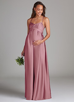 Azazie Llana Robes de demoiselle d'honneur de maternité Robe Trapèze avec poches Longueur ras du sol Satin extensible image3