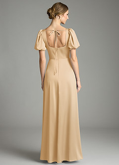 Azazie Fyona Bridesmaid Dresses Gold A-Line Pleated Stretch Satin Dress image13