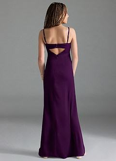 Azazie Leonis Junior Grape A-Line Pleated Stretch Satin Dress image2