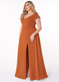 Azazie Claudine Bridesmaid Dresses Cinnamon A-Line Flutter Sleeve Chiffon Dress image9