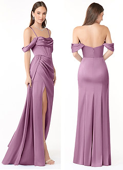 Azazie Amyra Robes de demoiselle d'honneur Robe Fourreau Convertible en Satin extensible Épaule décolletée Glycine image9