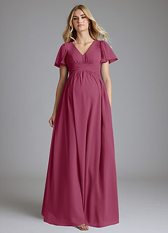 Azazie Verna Maternity Bridesmaid Dresses A-Line V-Neck Ruched Chiffon Floor-Length Dress image4