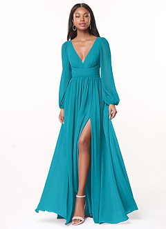 Azazie Norah Bridesmaid Dresses Jade V-Neck Long Sleeve Dress image1